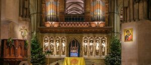 Interior of the cathedral for Carols At Rochester Cathedral in Kent for Rochester festive events